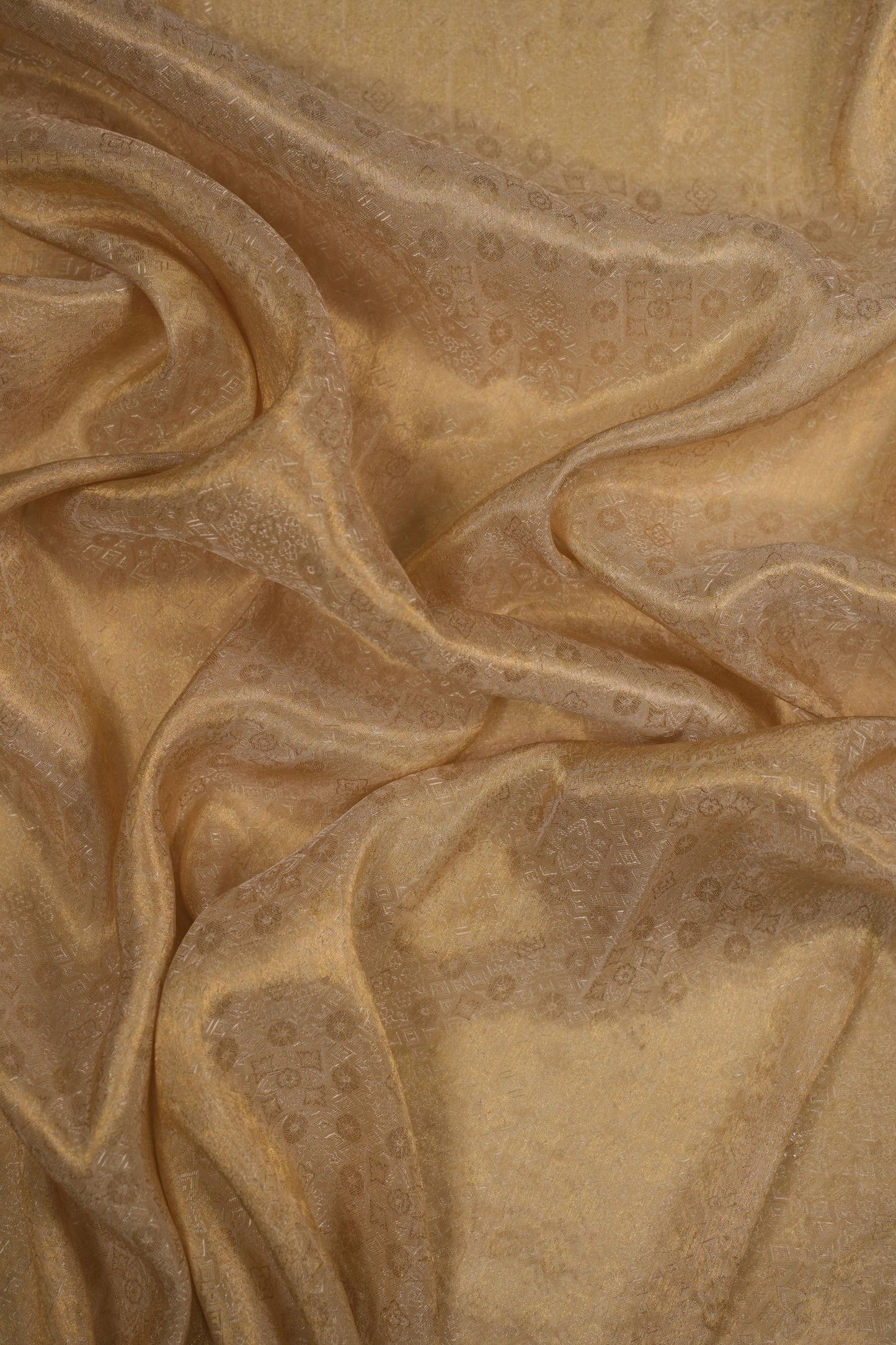 Pure Tanchoi Silk Brocade Fabric with Intricate Golden Floral Patterns