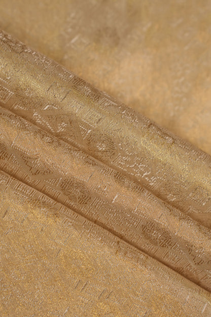 Pure Tanchoi Silk Brocade Fabric with Intricate Golden Floral Patterns