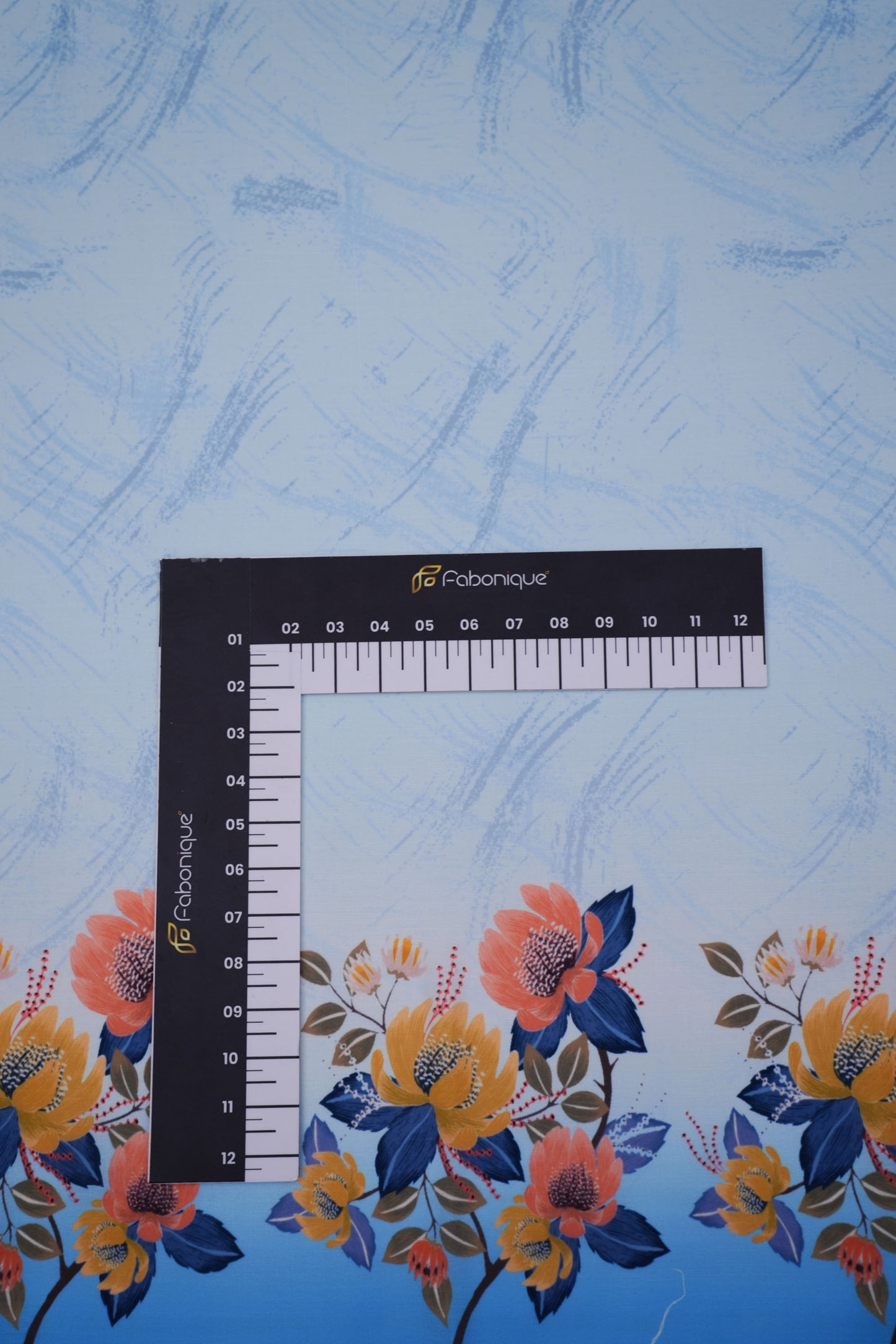 Azure Bloom Blue Linen Floral Printed Fabric