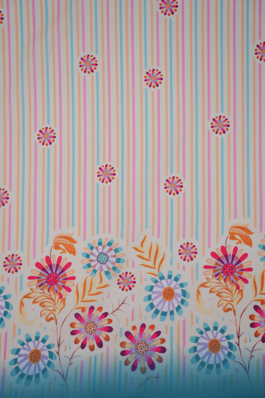 Carnival Stripes Blue Linen Printed Fabric