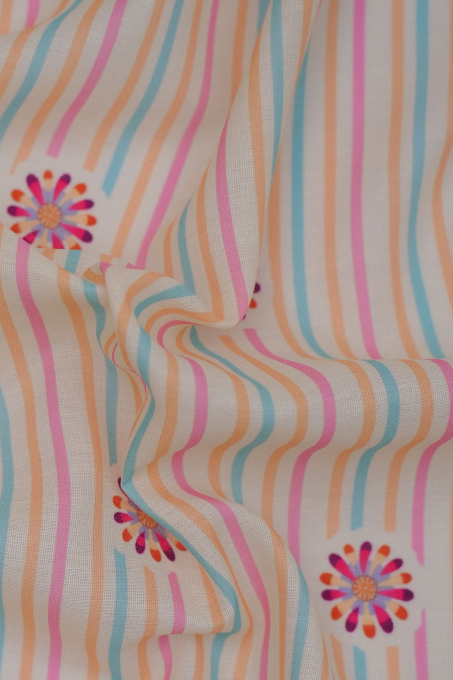 Carnival Stripes Blue Linen Printed Fabric