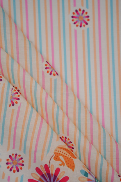 Carnival Stripes Blue Linen Printed Fabric