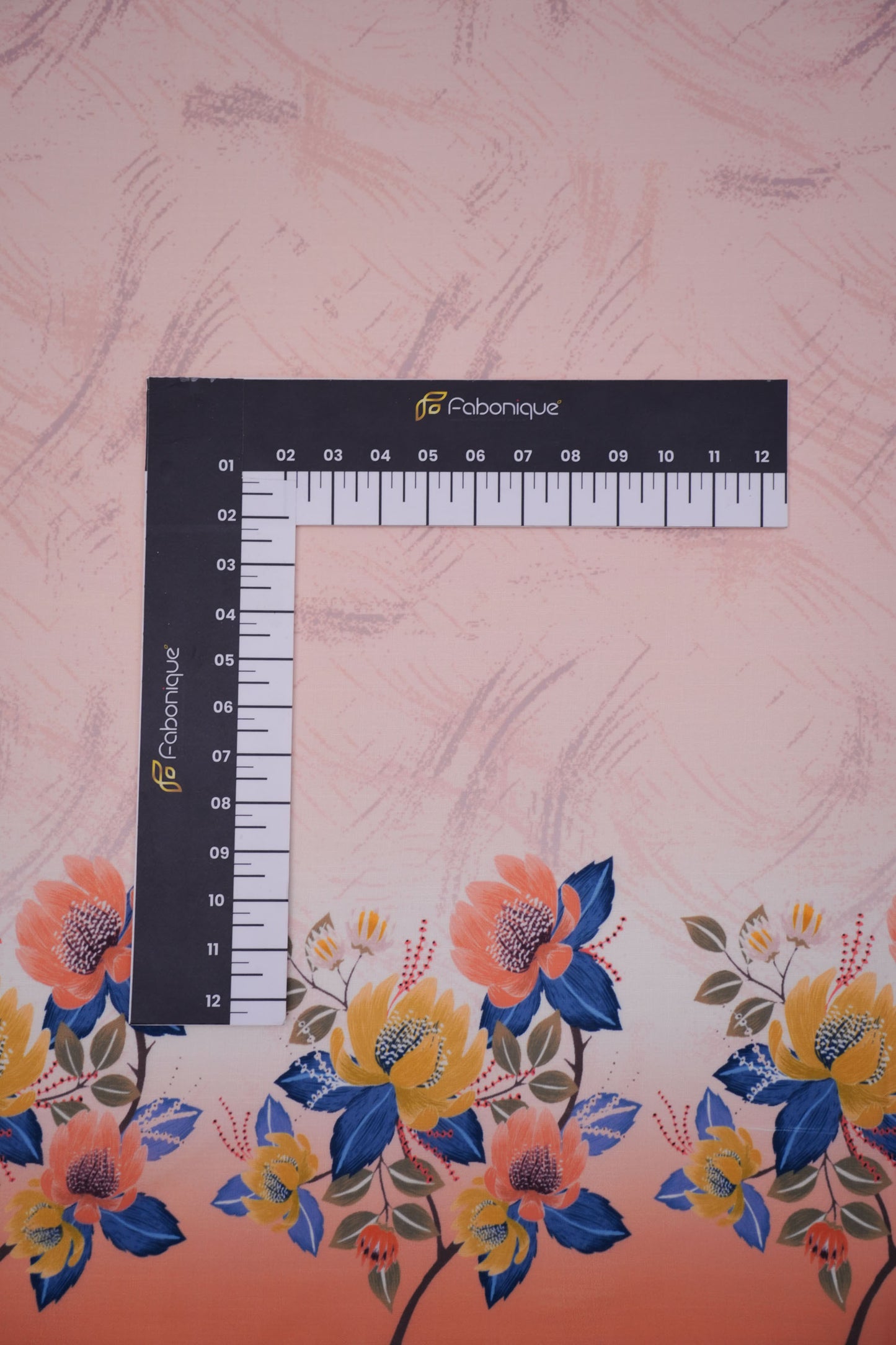 Azure Bloom Orange Linen Floral Printed Fabric