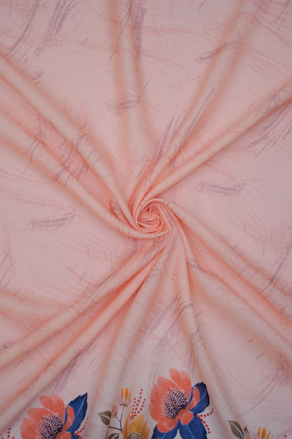 Azure Bloom Orange Linen Floral Printed Fabric