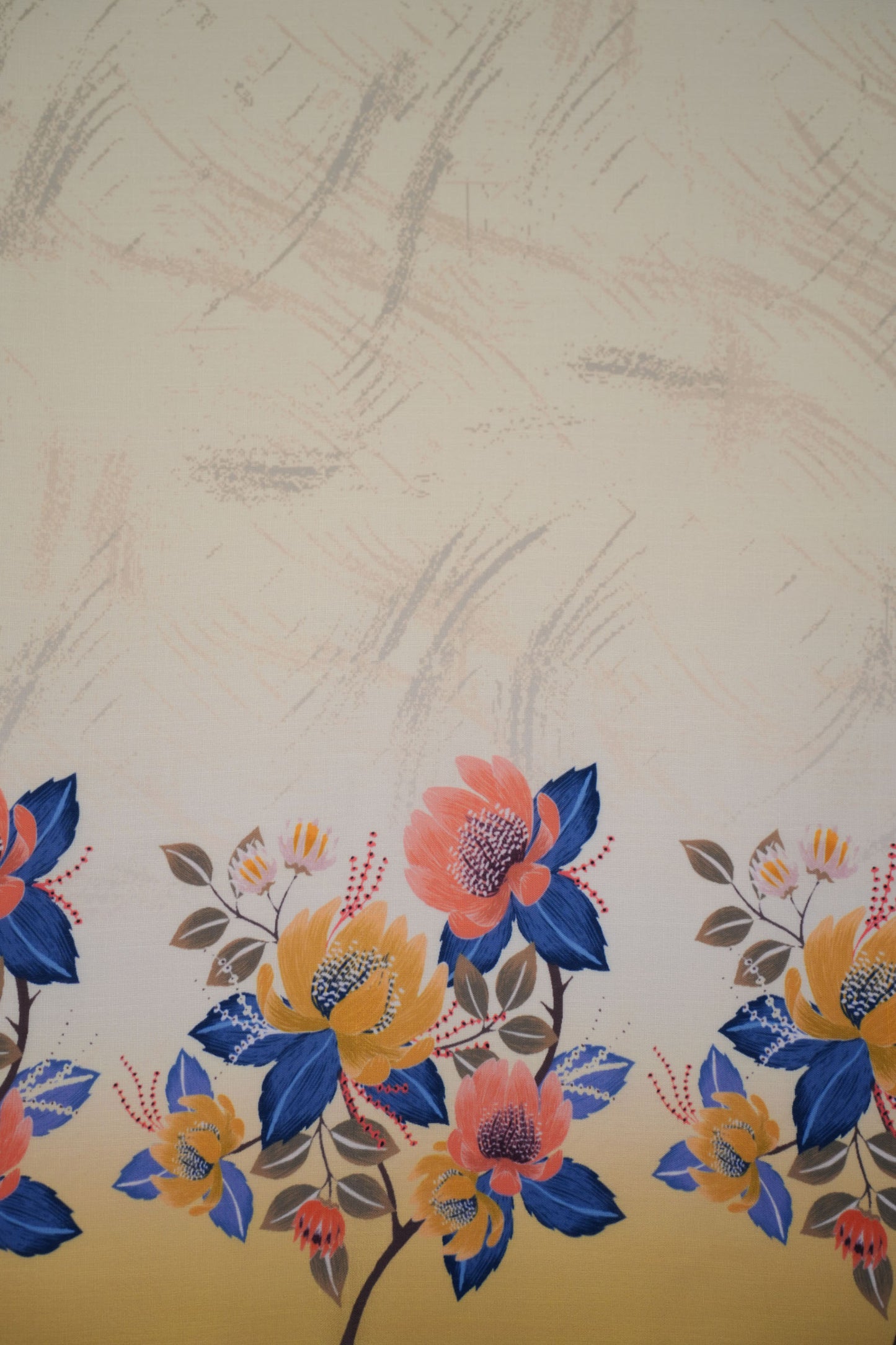 Azure Bloom Yellow Linen Floral Printed Fabric