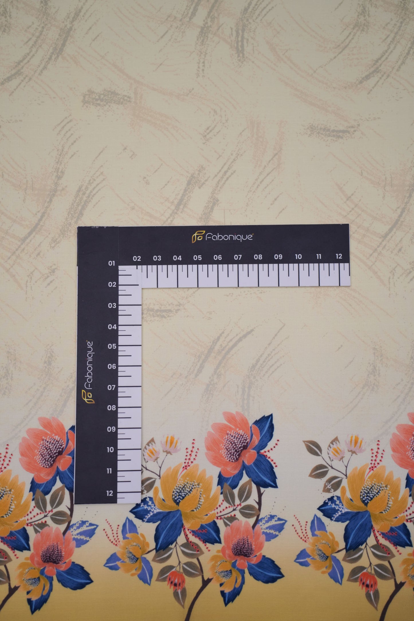 Azure Bloom Yellow Linen Floral Printed Fabric