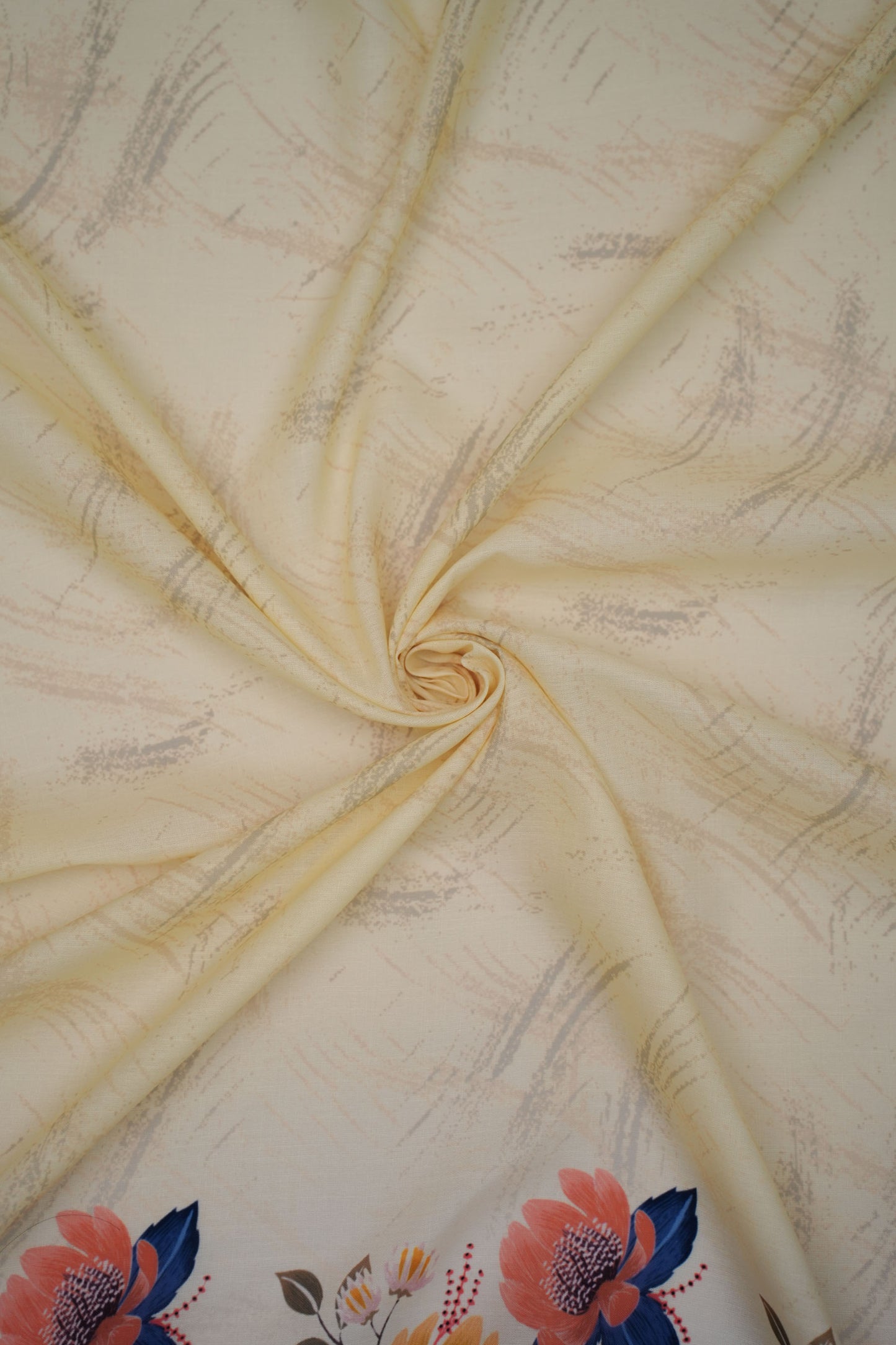 Azure Bloom Yellow Linen Floral Printed Fabric