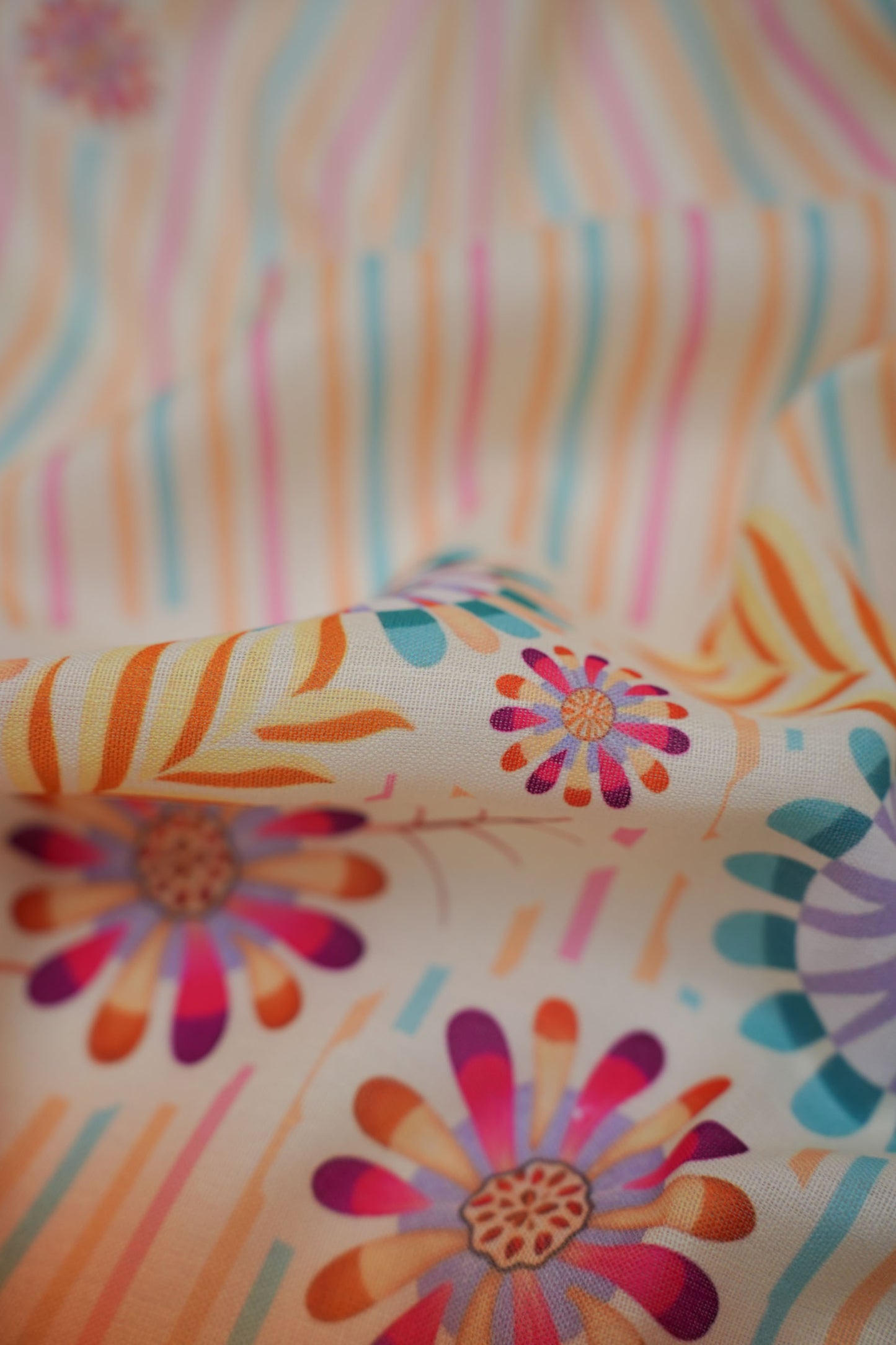 Carnival Stripes Yellow Linen Printed Fabric