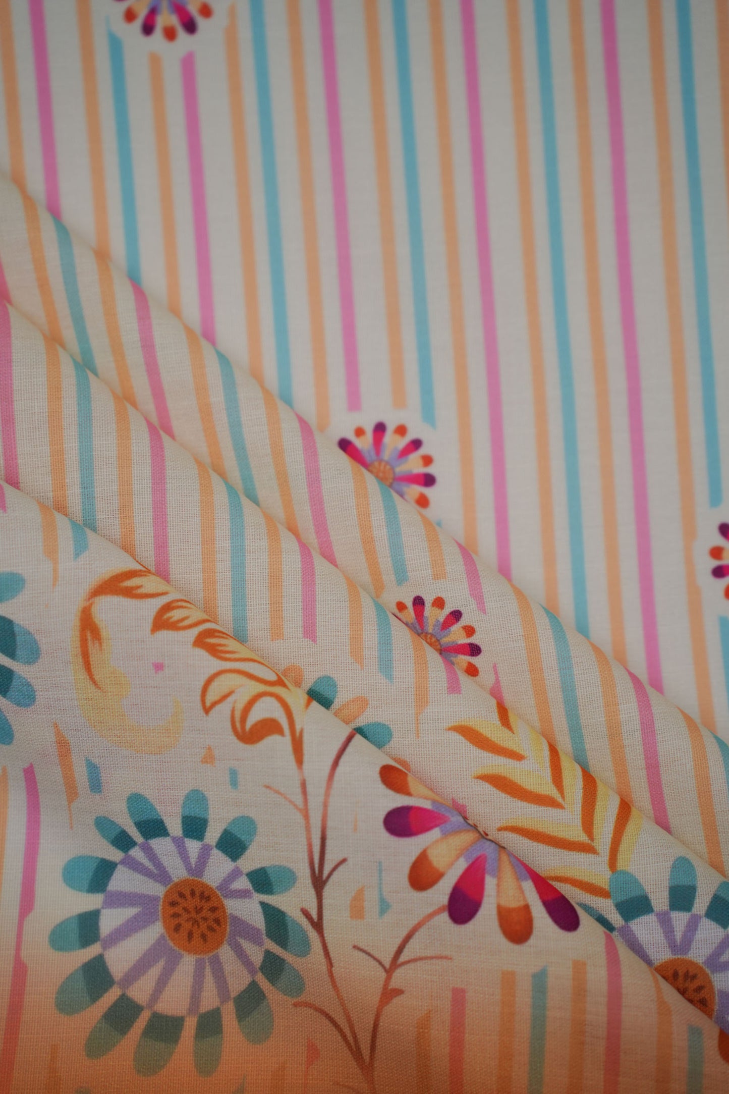 Carnival Stripes Yellow Linen Printed Fabric