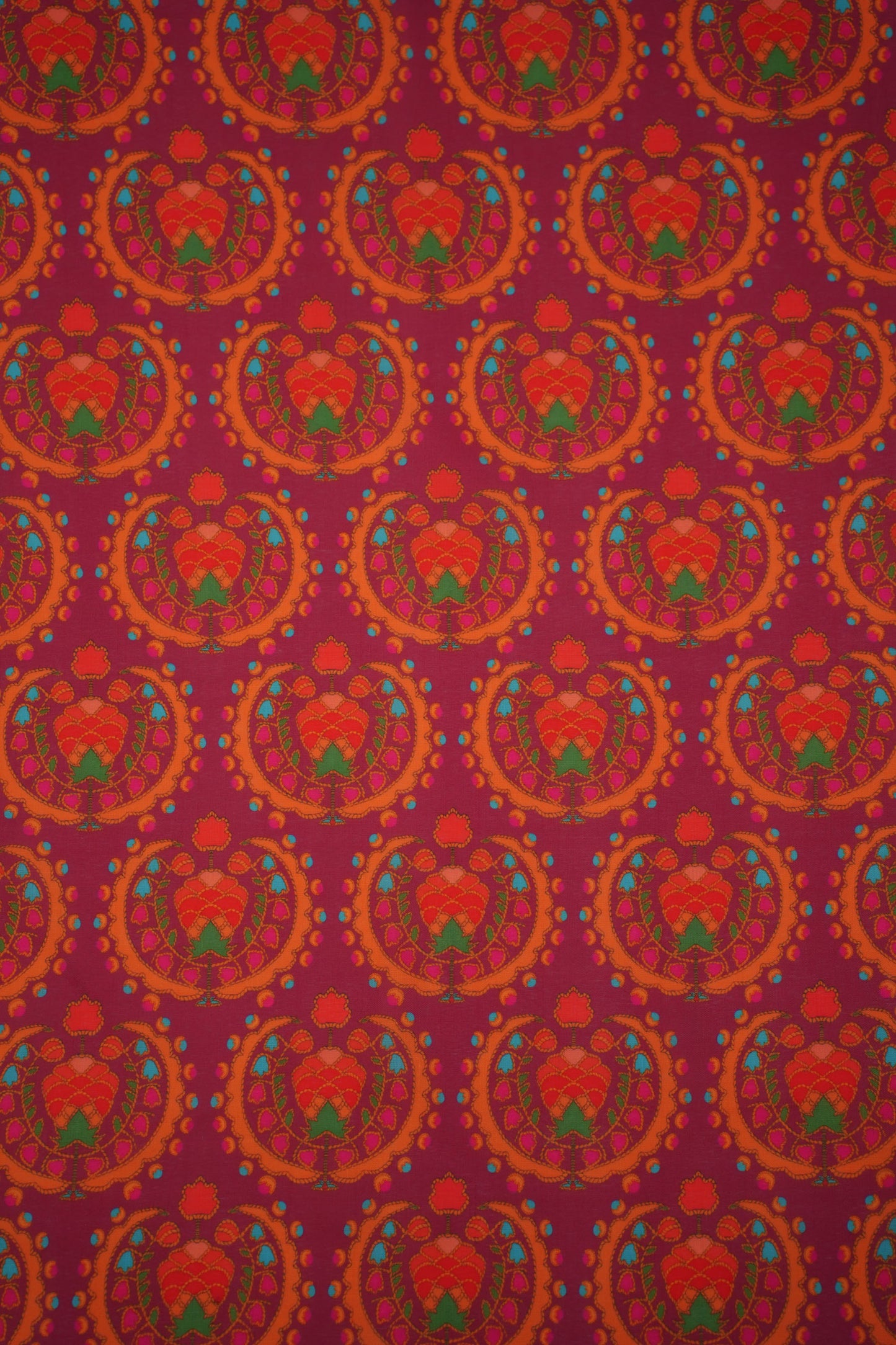 Regal Motif Maroon Linen Printed Fabric