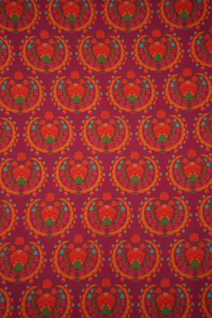 Regal Motif Maroon Linen Printed Fabric