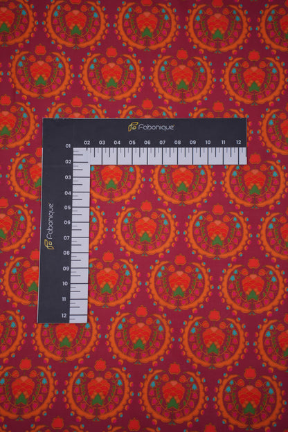 Regal Motif Maroon Linen Printed Fabric