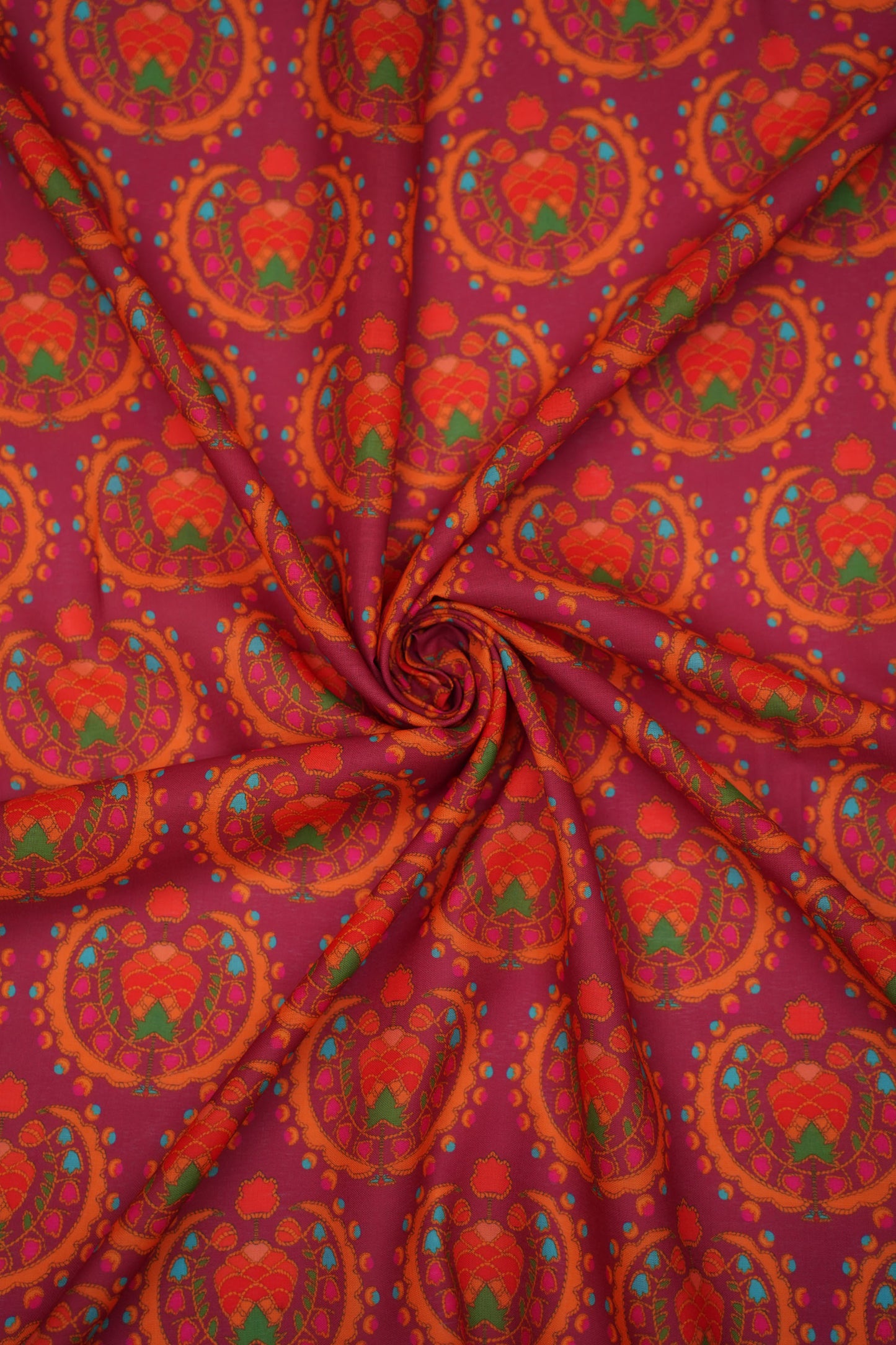 Regal Motif Maroon Linen Printed Fabric