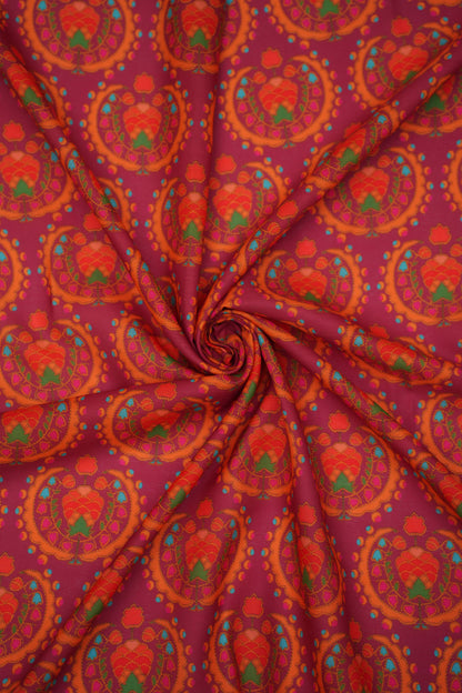 Regal Motif Maroon Linen Printed Fabric