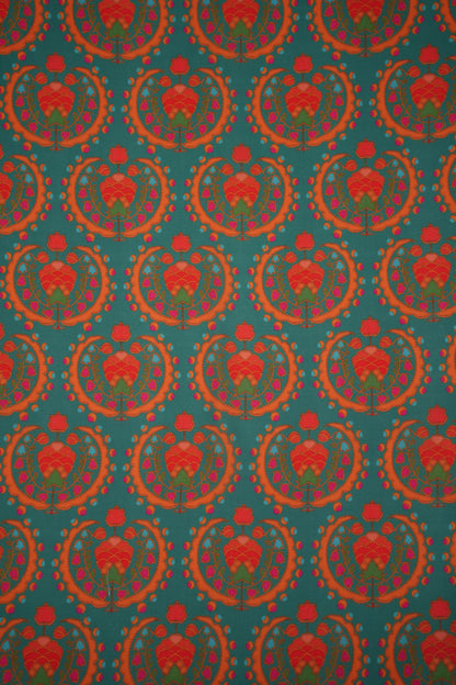 Regal Motif Green Linen Printed Fabric