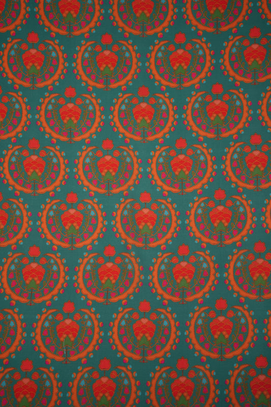 Regal Motif Green Linen Printed Fabric