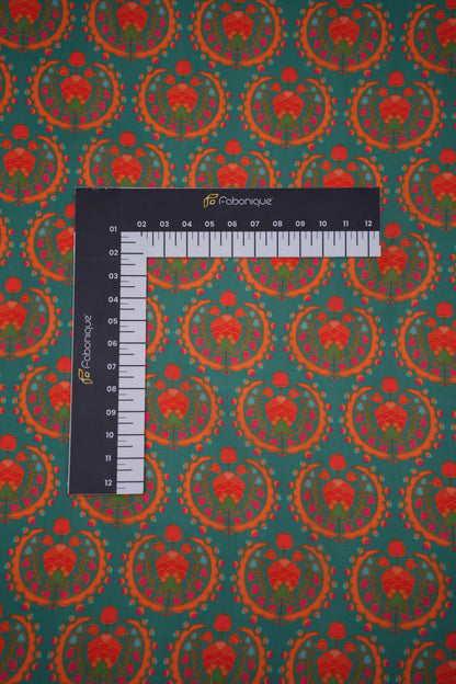 Regal Motif Green Linen Printed Fabric
