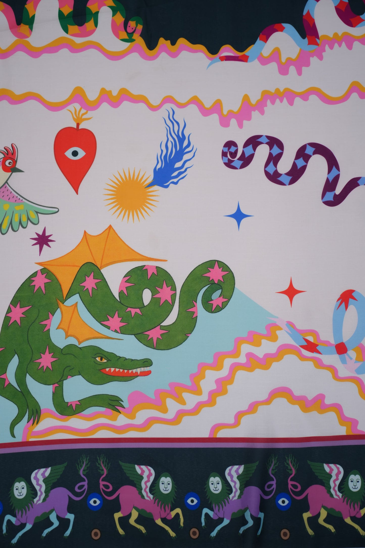 Dragon Dreamscape Linen Printed Fabric