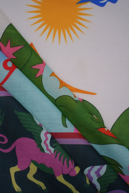 Dragon Dreamscape Linen Printed Fabric