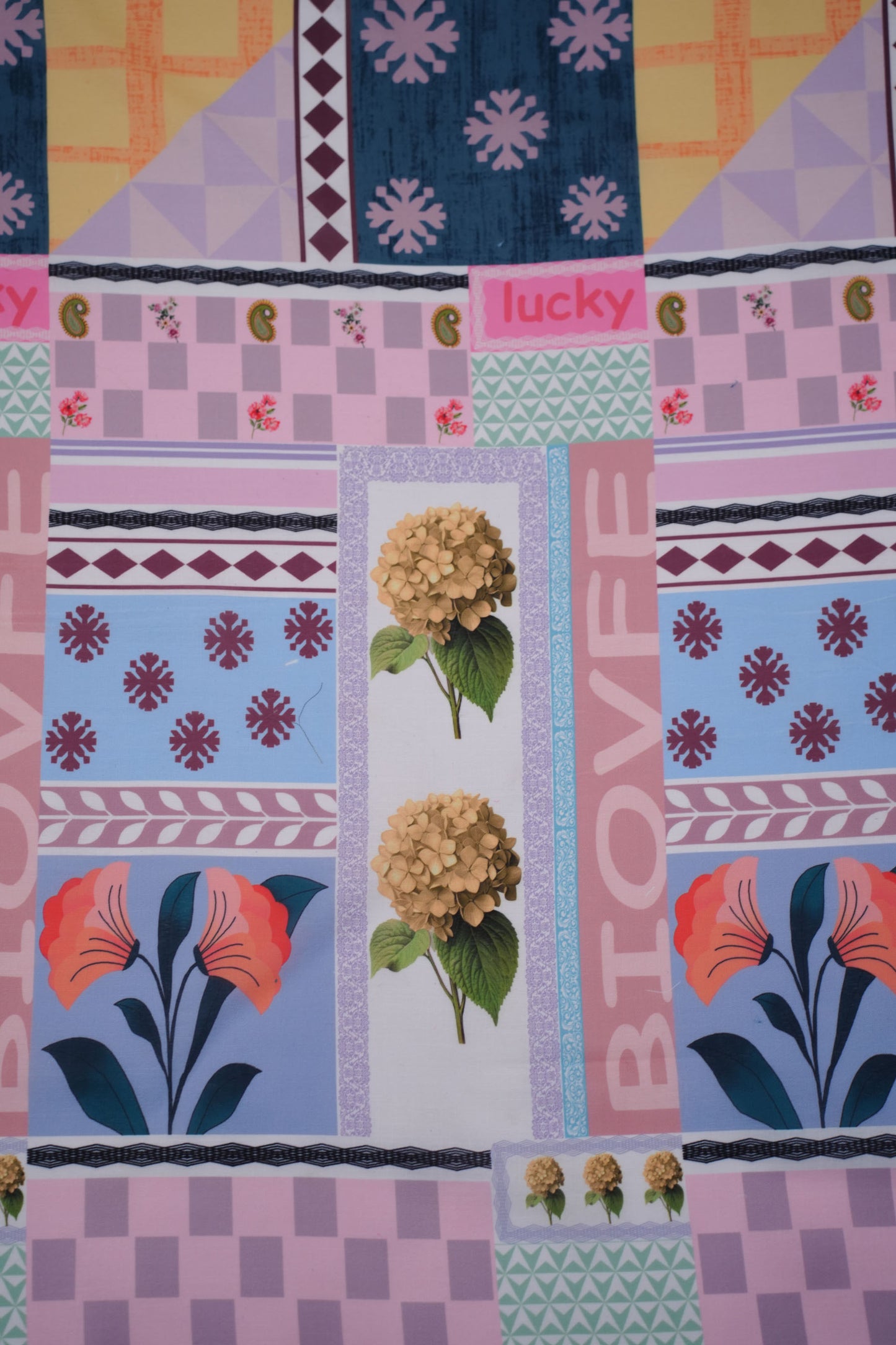 Patchwork Bloom Linen Printed Fabric