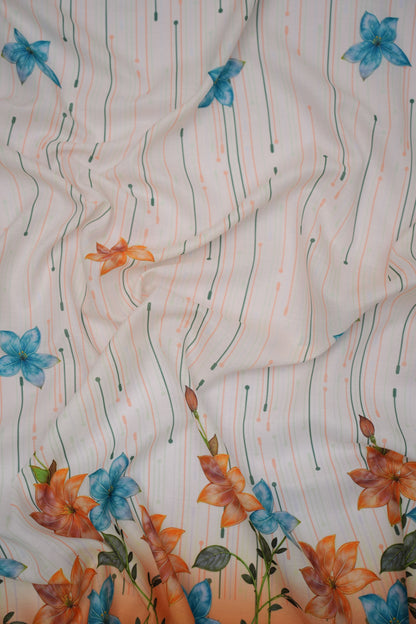 Bloomfall Yellow Linen Floral Printed Fabric