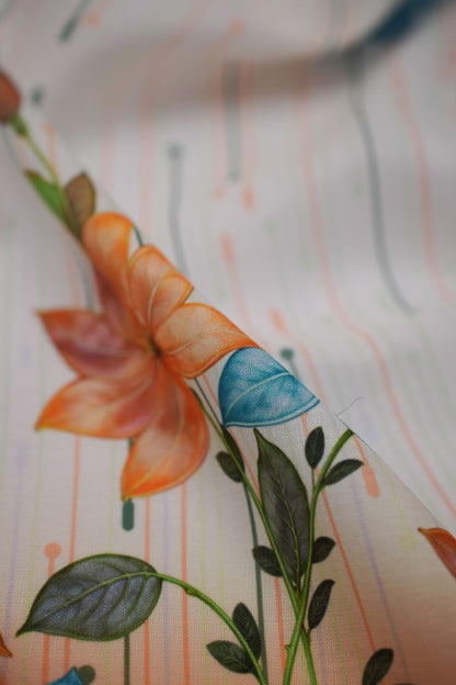 Bloomfall Yellow Linen Floral Printed Fabric