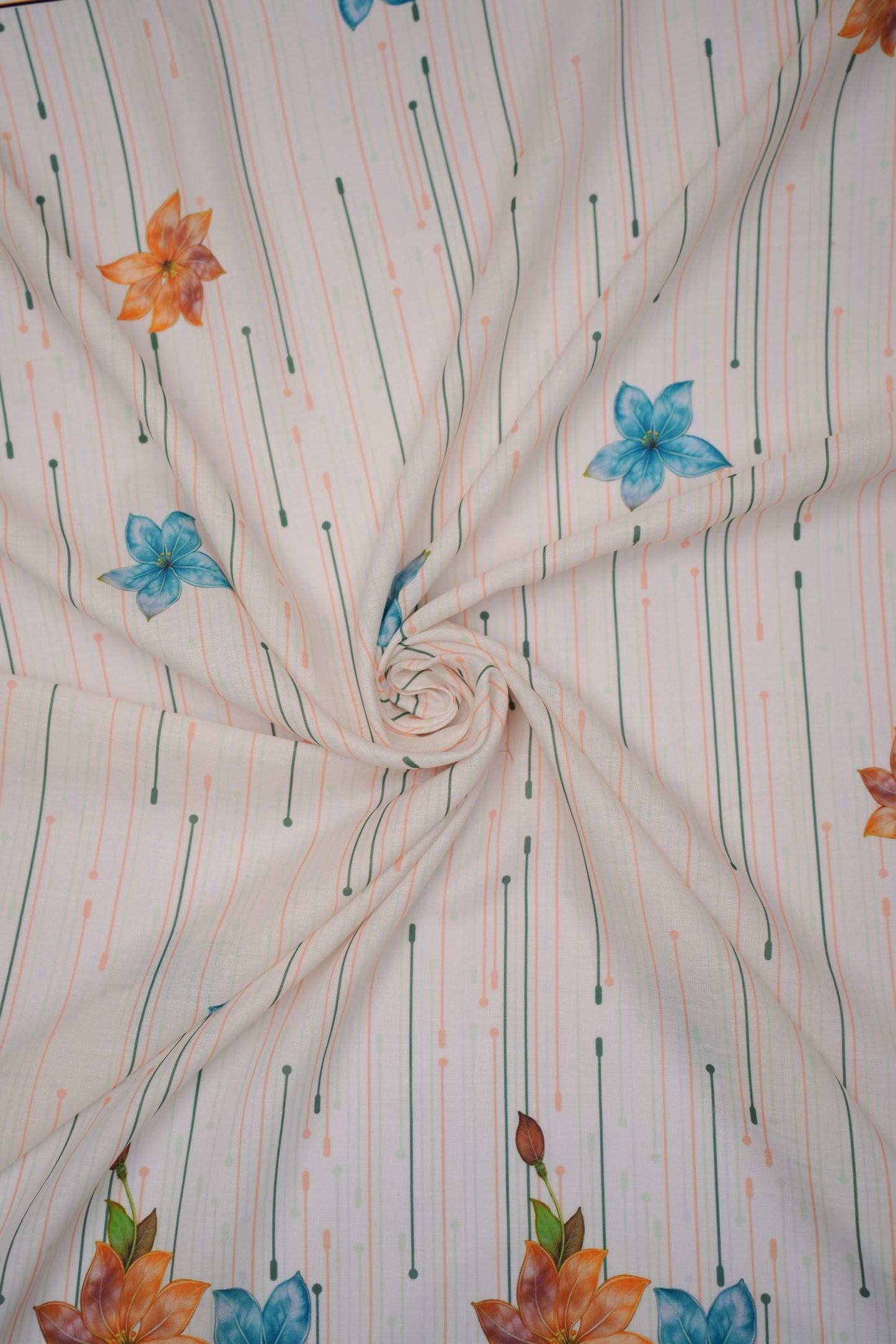 Bloomfall Yellow Linen Floral Printed Fabric