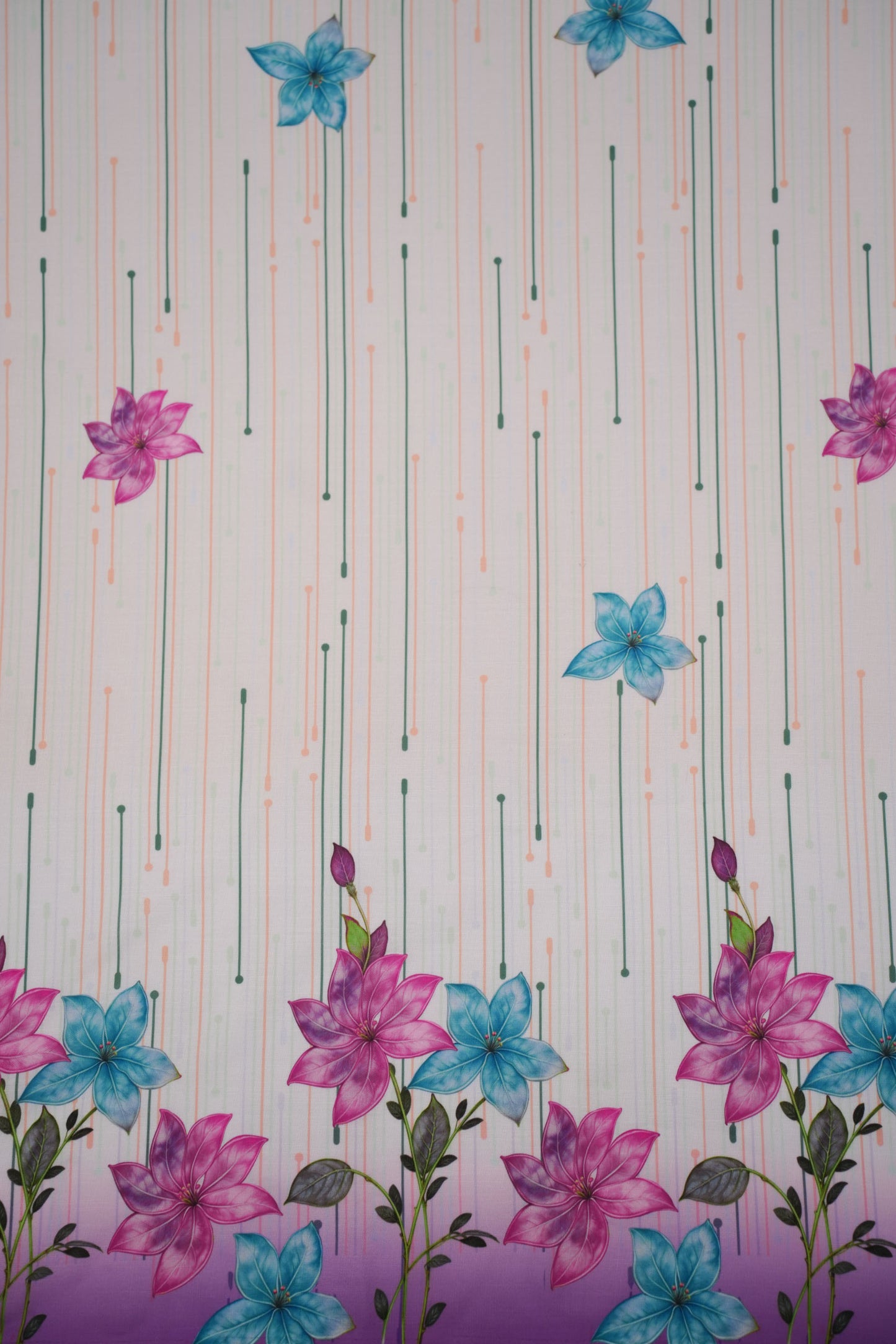 Bloomfall Purple Linen Floral Printed Fabric