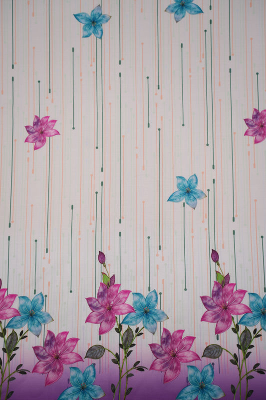 Bloomfall Purple Linen Floral Printed Fabric