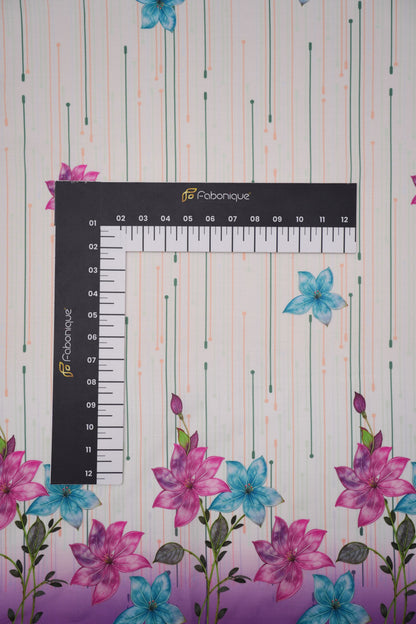 Bloomfall Purple Linen Floral Printed Fabric