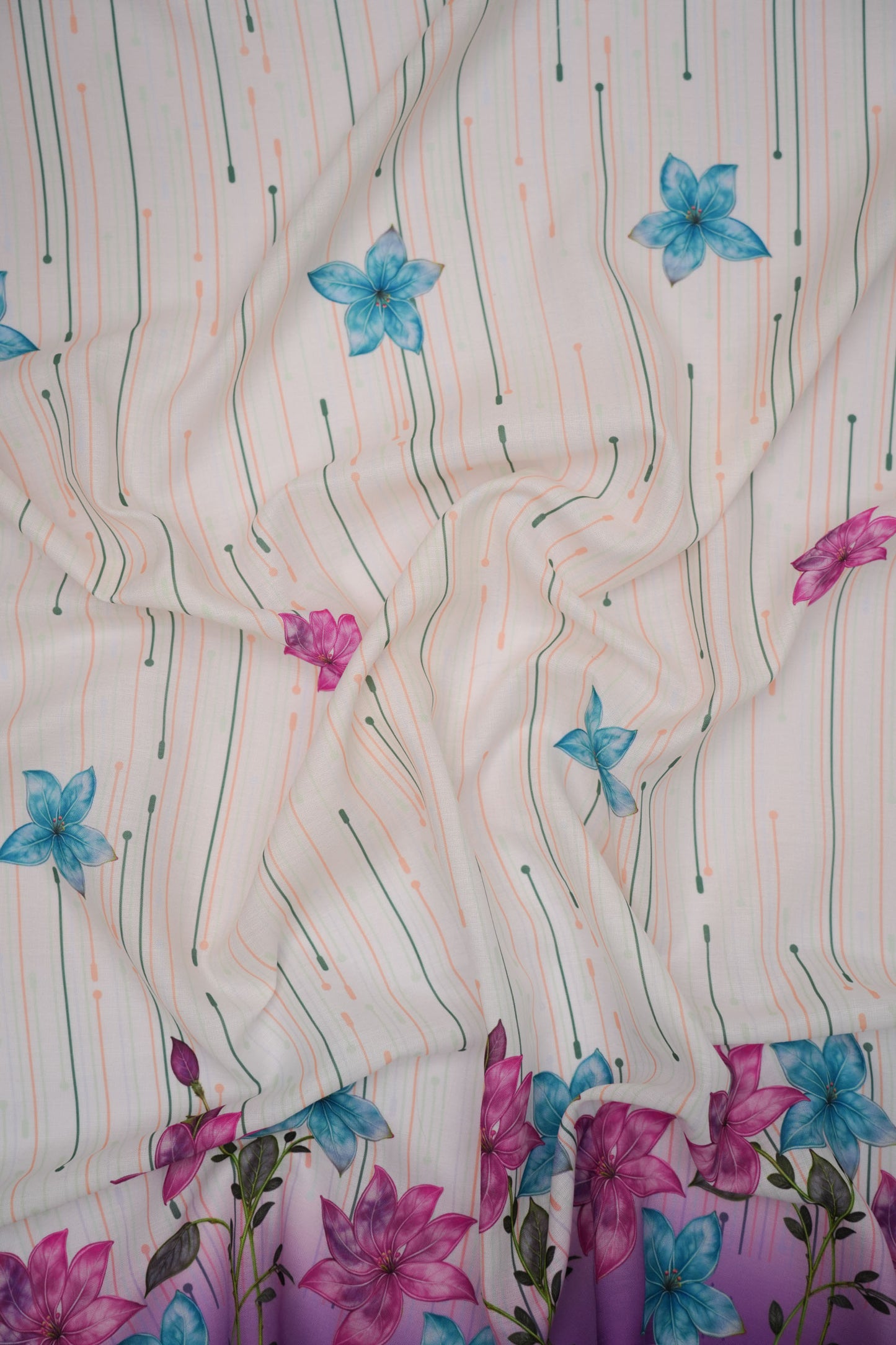 Bloomfall Purple Linen Floral Printed Fabric