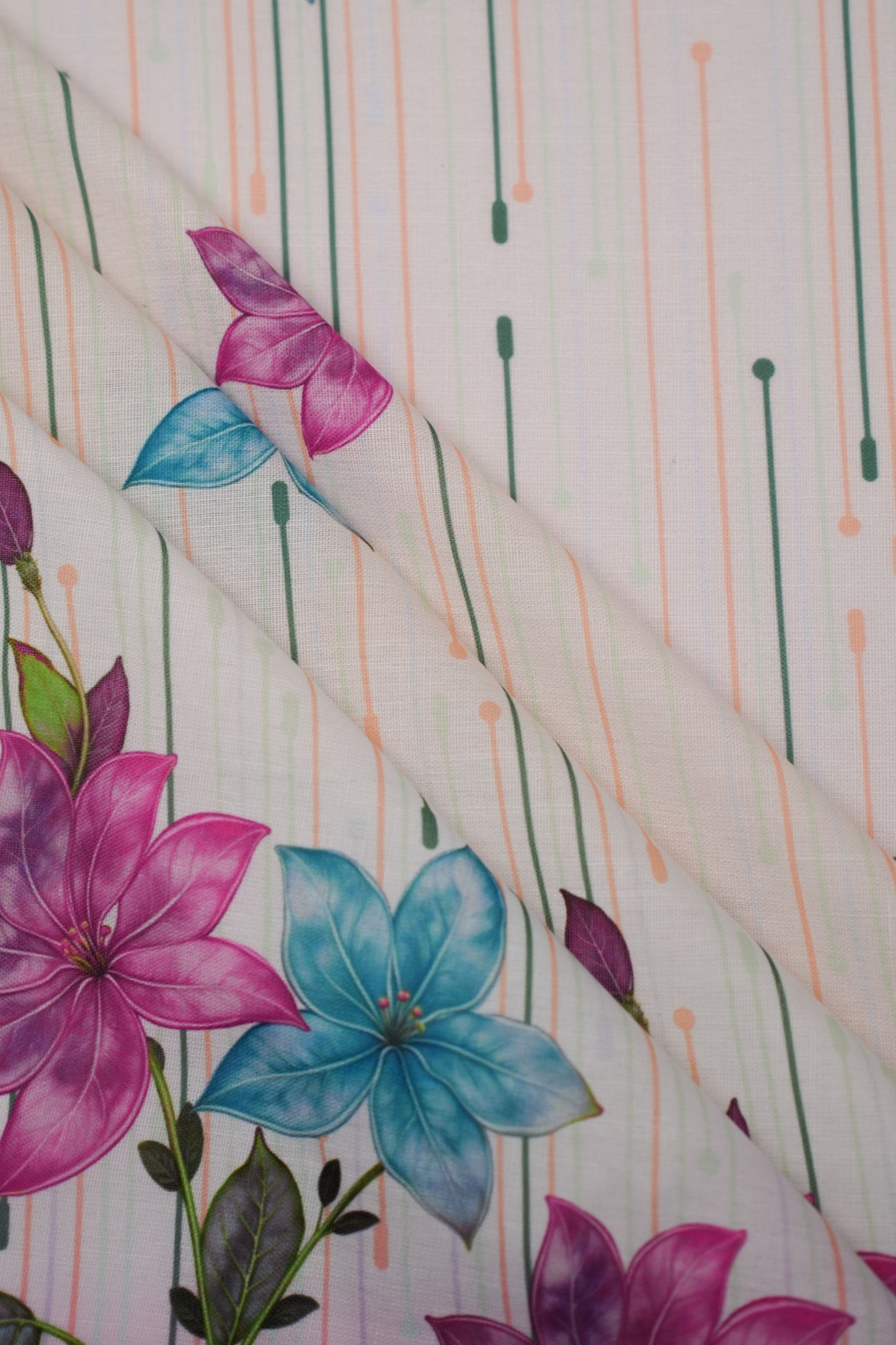 Bloomfall Purple Linen Floral Printed Fabric