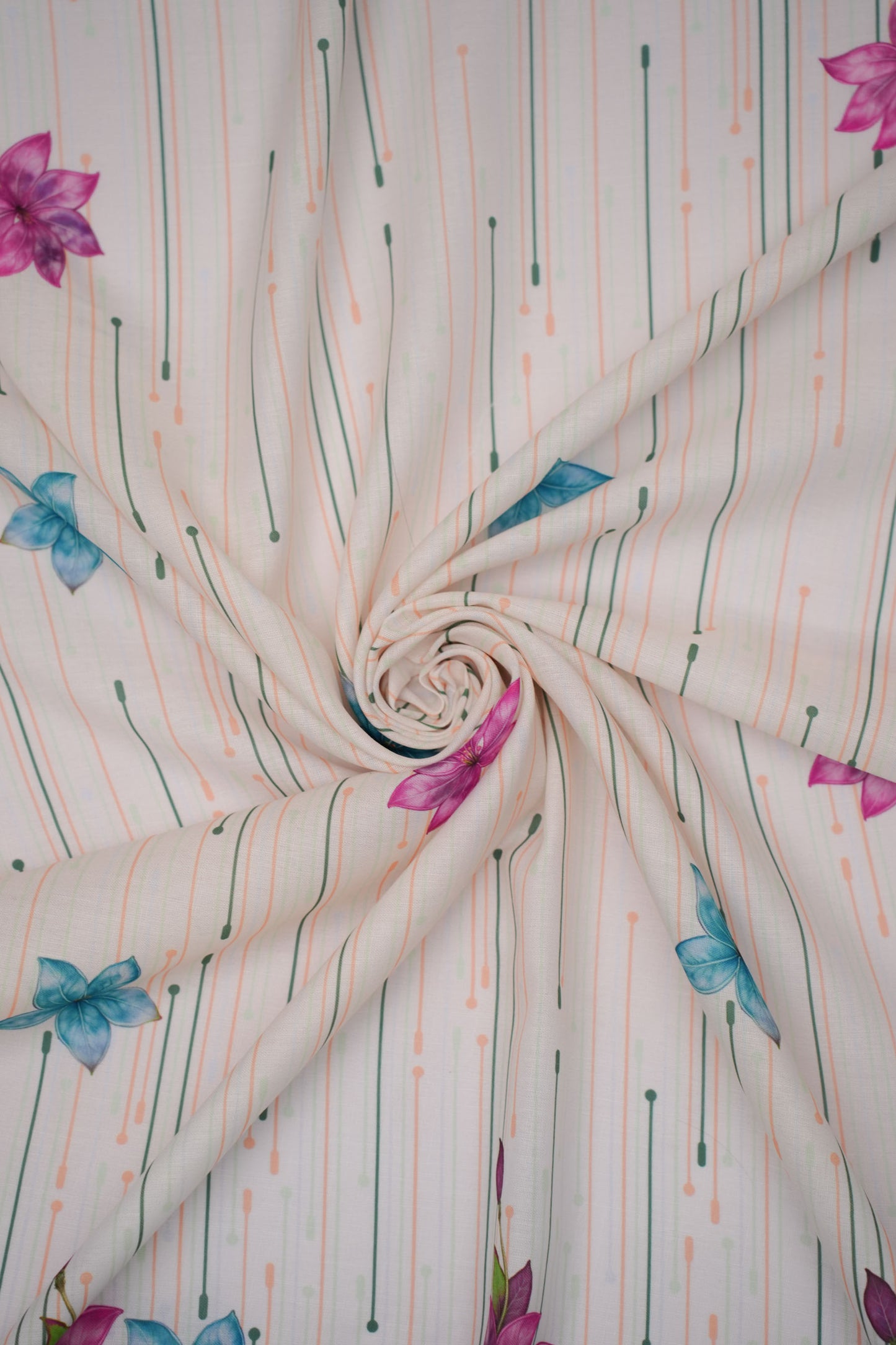 Bloomfall Purple Linen Floral Printed Fabric