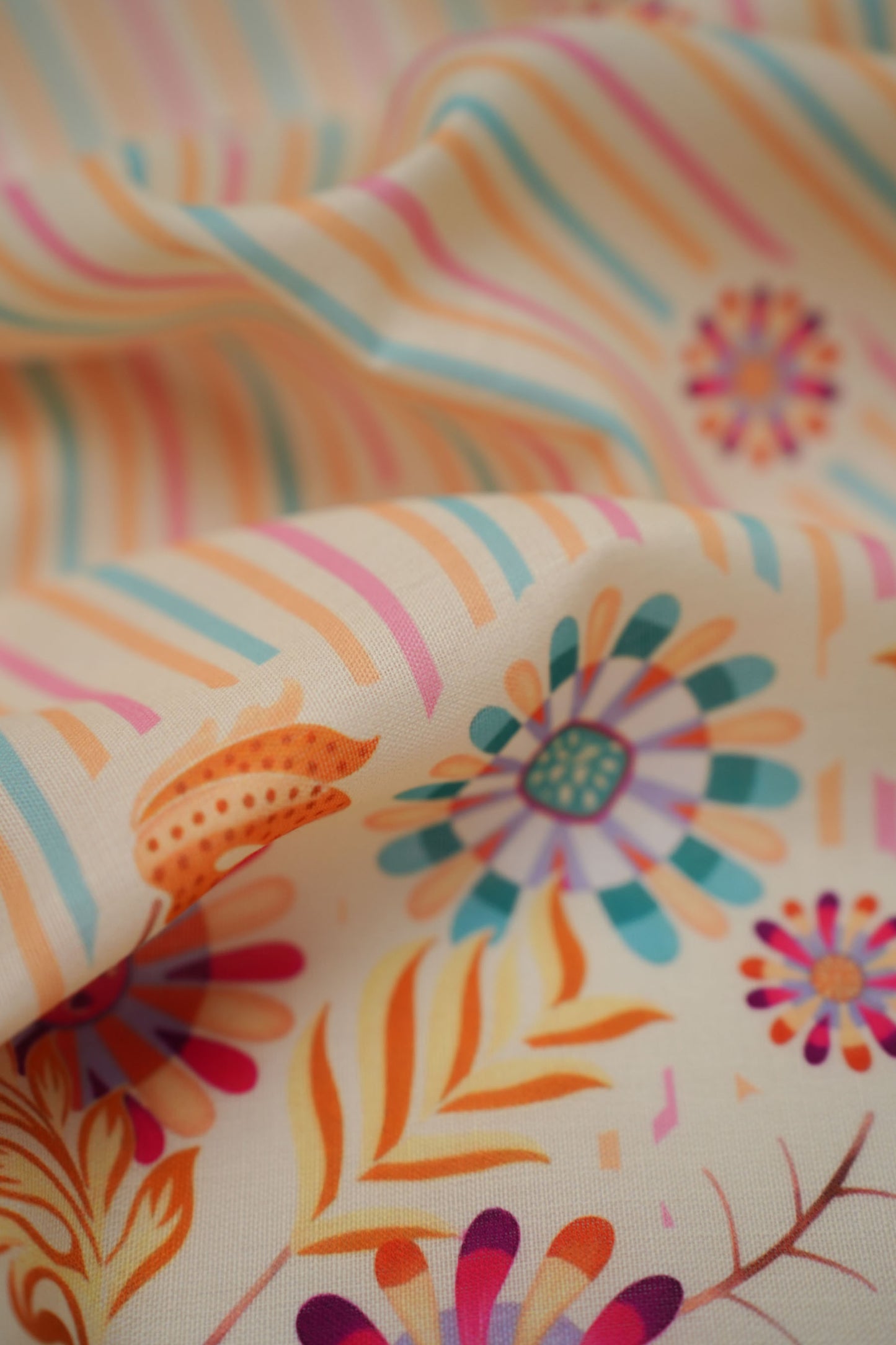 Carnival Stripes Pink Linen Printed Fabric