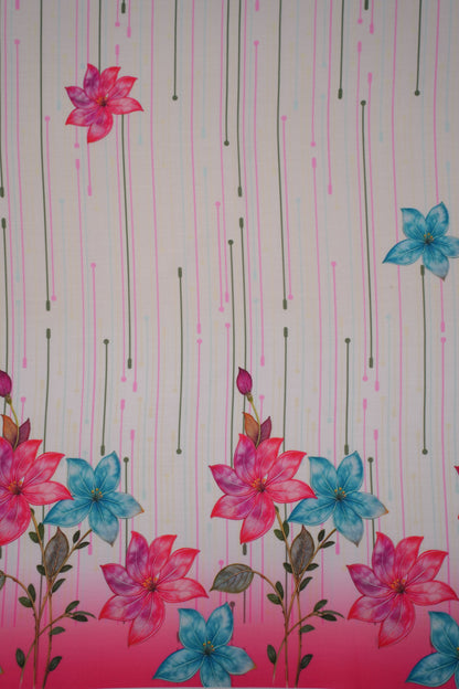 Bloomfall Pink Linen Floral Printed Fabric