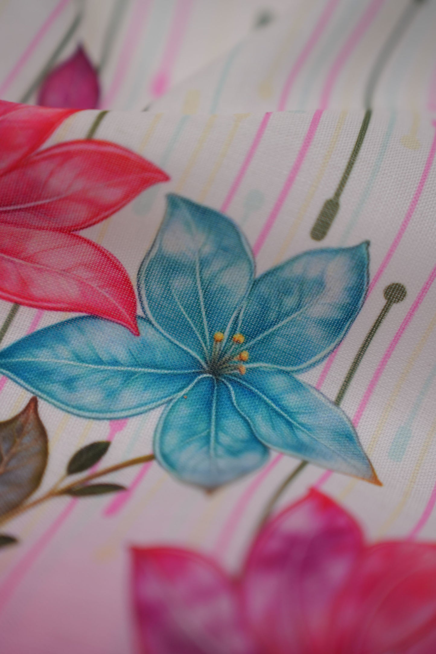 Bloomfall Pink Linen Floral Printed Fabric