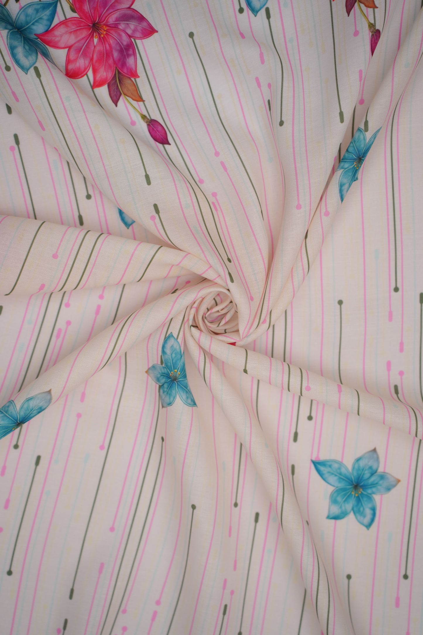 Bloomfall Pink Linen Floral Printed Fabric