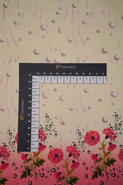 Coral Chrysanthemum Pink Linen Floral Printed Fabric