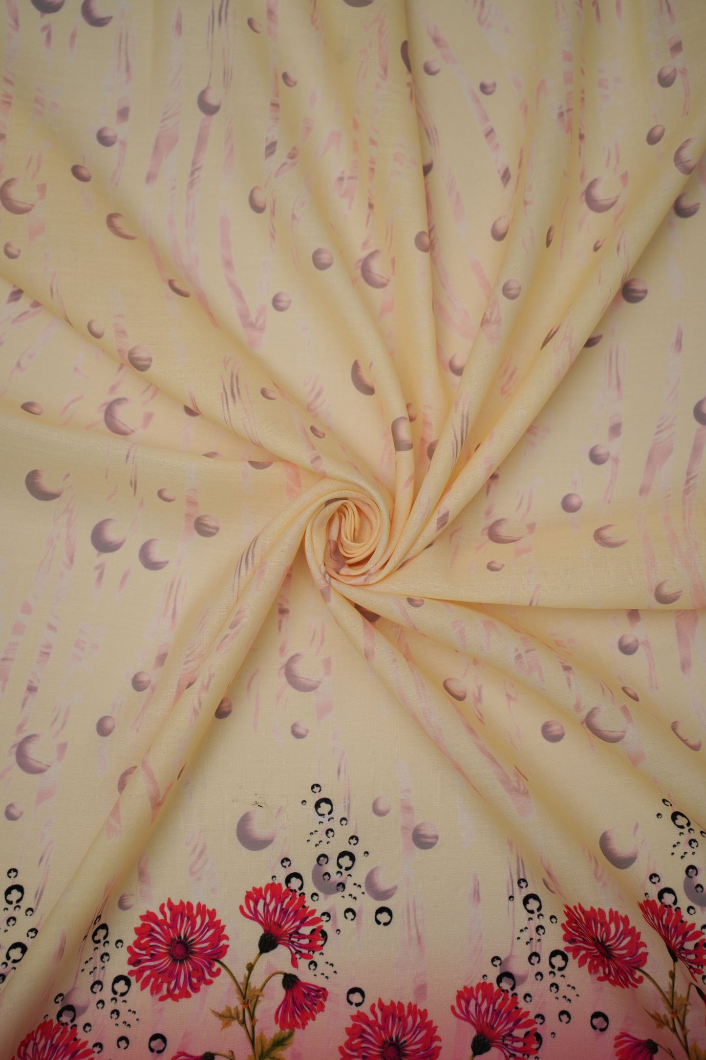 Coral Chrysanthemum Pink Linen Floral Printed Fabric