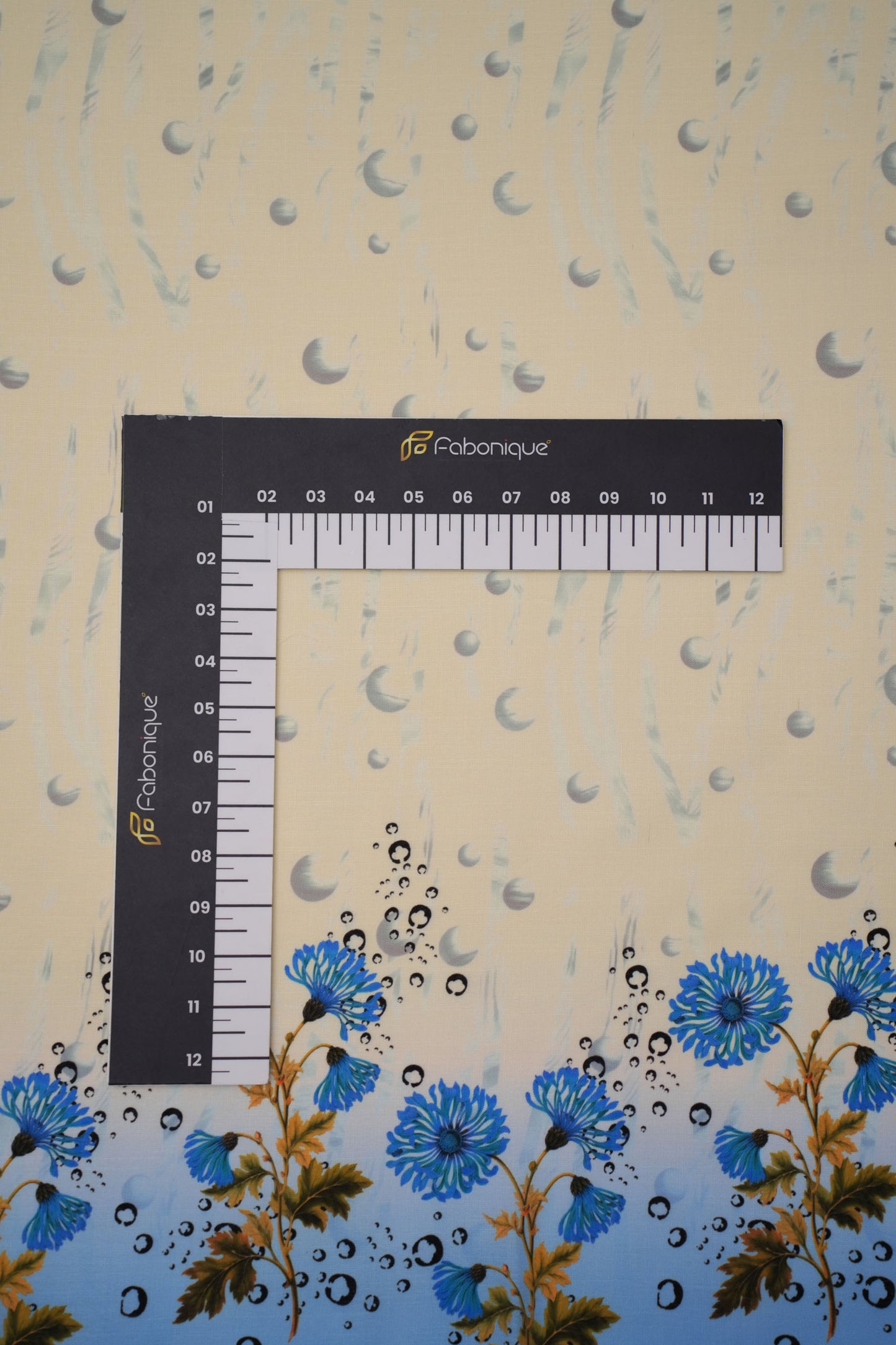 Coral Chrysanthemum Blue Linen Floral Printed Fabric