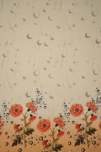 Coral Chrysanthemum Yellow Linen Floral Printed Fabric