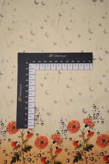 Coral Chrysanthemum Yellow Linen Floral Printed Fabric