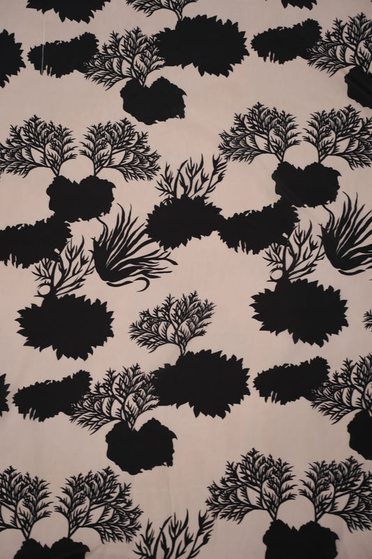 Noir Flora French Crepe Printed Fabric