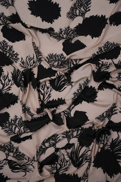 Noir Flora French Crepe Printed Fabric