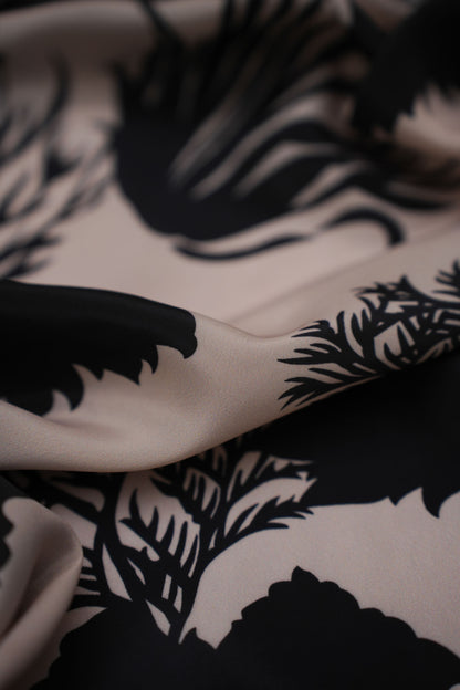 Noir Flora French Crepe Printed Fabric