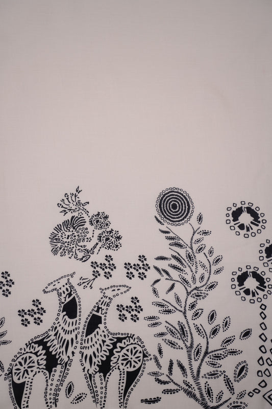 Tribal Bloom Linen Printed Fabric