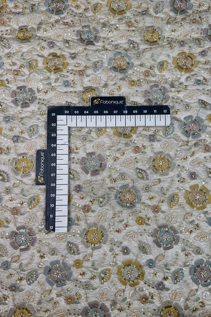 Pastel Floral Embroidered Sequin Tissue Fabric