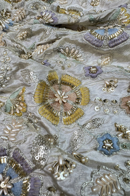 Pastel Floral Embroidered Sequin Tissue Fabric
