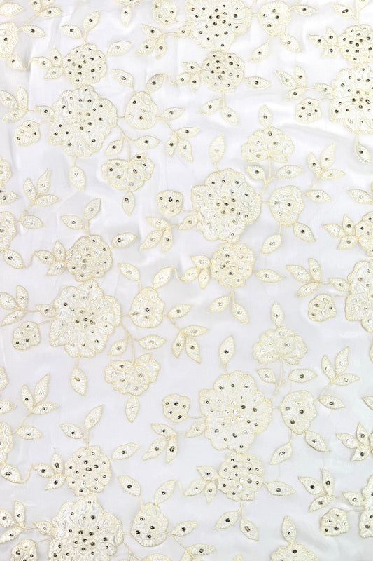 Ivory Floral Sequin Embroidered Viscose Georgette Fabric