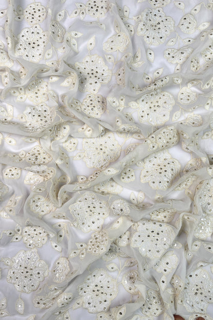 Ivory Floral Sequin Embroidered Viscose Georgette Fabric